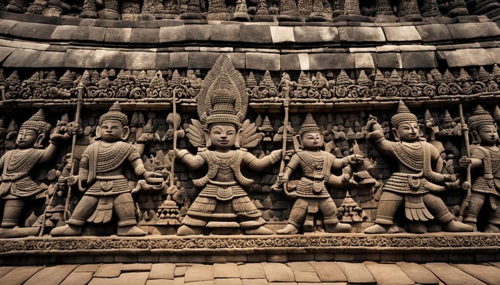 Intricate stone carvings at Borobudur Temple